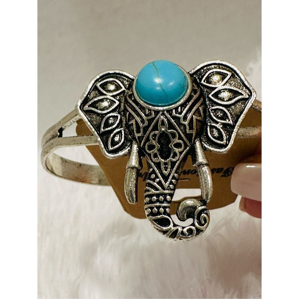 SOLD--Elephant cuff bracelet with turquoise stone